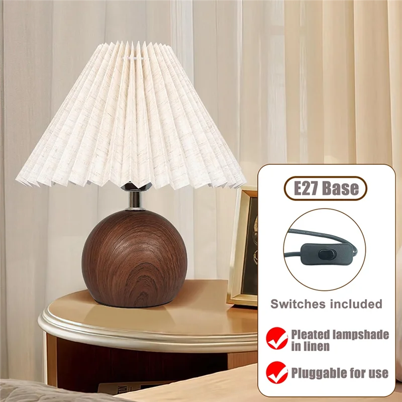 

ABCA-Nordic Style LED Table Lamp Pleated Fabric Design USB Plug Atmosphere Lighting For Bedroom For Living Room Home Decoration