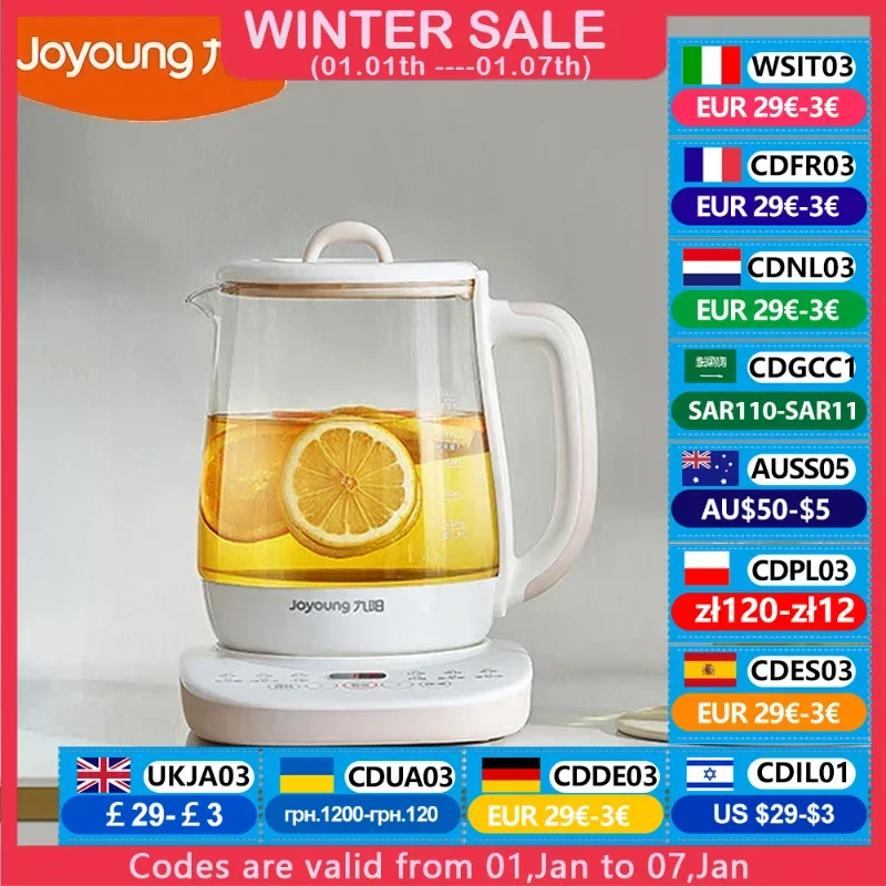 Joyoung Electric Kettle 1.5L Multifunction Health Pot Food Grade Glass Material Water Boiler Anti-dry Protection 24H Reservation