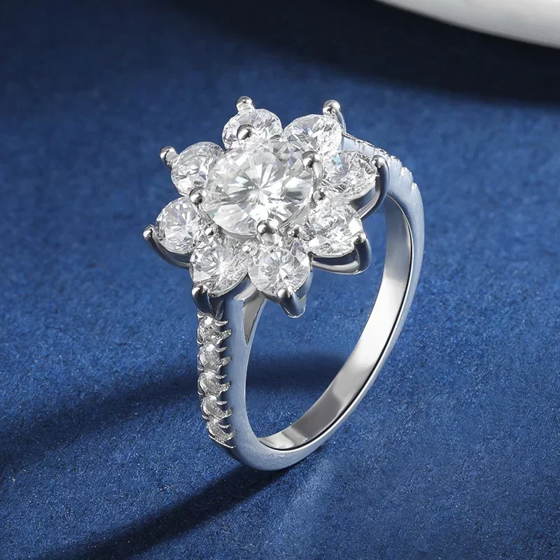 1CT D Color Sunflower Moissanite Rings For Women S925 Silver Diamond Engagament Wedding Band Party Fine Jewelry Gifts