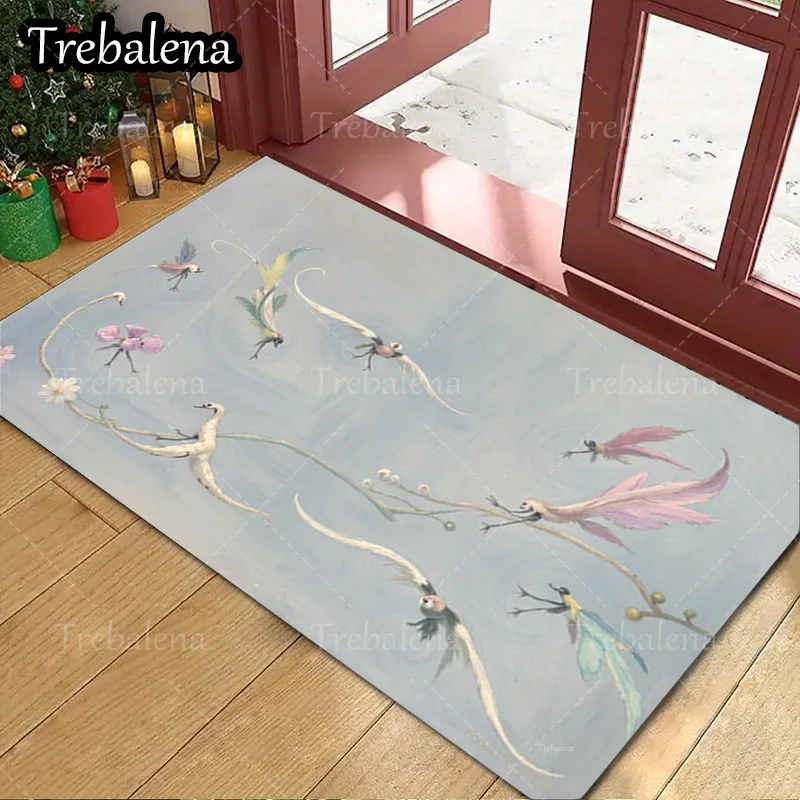 

1pc Welcome Door Mat Elegant Dragonfly and Flower Print Indoor Outdoor Doormat Soft Absorbent Rug