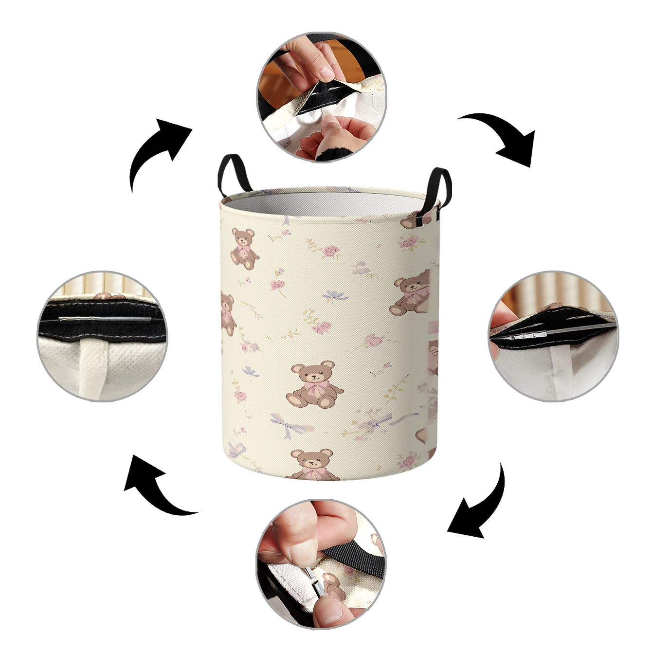 Teddy Bear & Floral Print Fold - Baby Clothing Basket 评论和价格