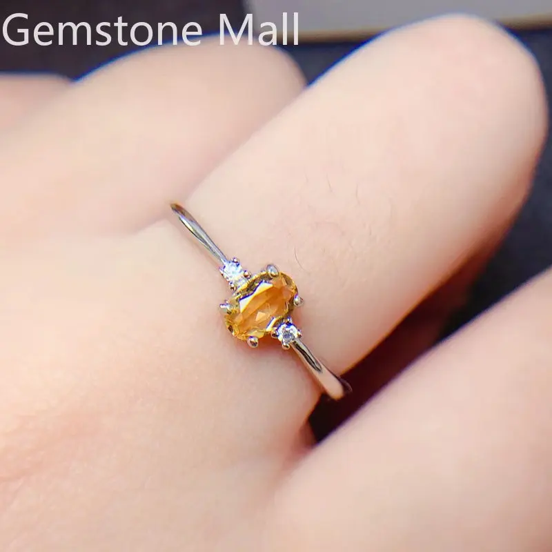 Hot Sale Citrine Silver Ring for Daily Wear 4mm * 6mm 0.5ct Natural Citrine Ring with  3 Layers 18K Gold Plating view 2