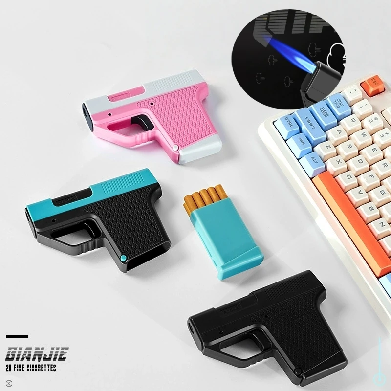

Windproof Multifunctional Cigarette Box Gun Type Lighter Portable Universal Thick and Thin Cigarette Box Inflatable Lighter