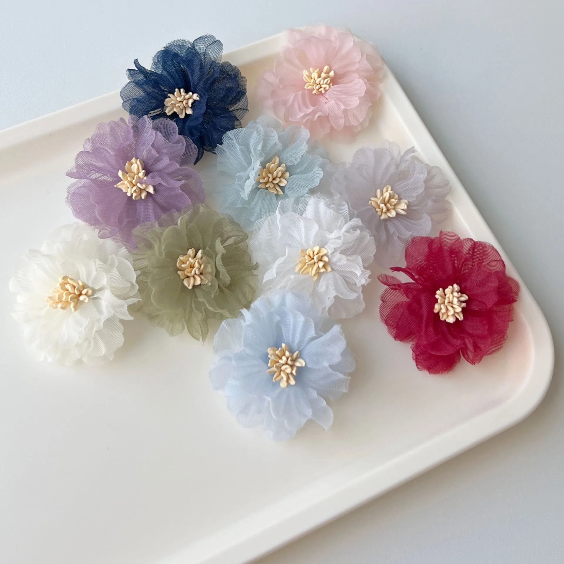 10PCS Yarn Colourful Flower Applique Patches 6cm/5cm  DIY Earrings Hairpin Jewelry Clothing Hair Wedding Accessories