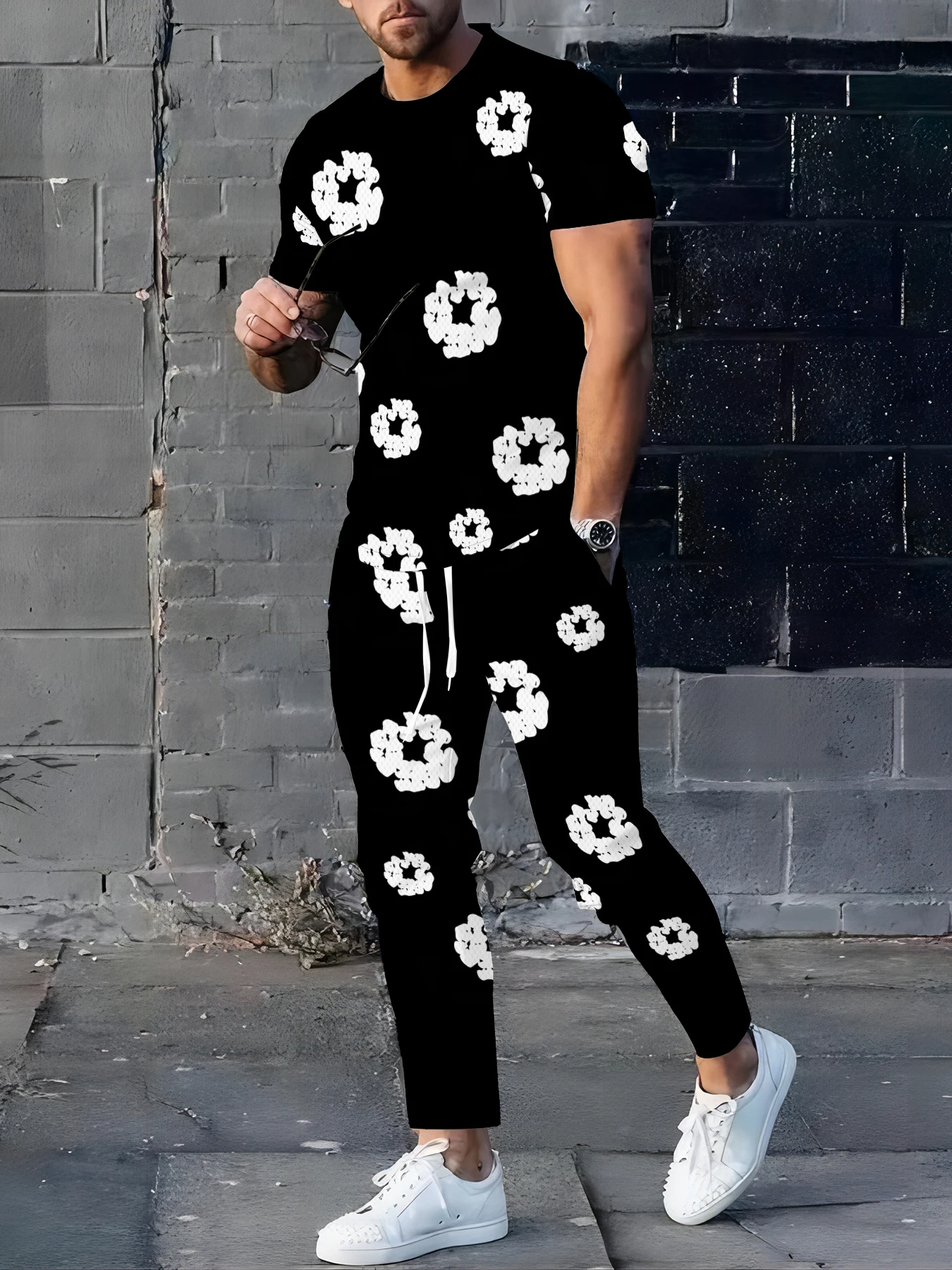 

Повседневный модный дышащий и легкий уличный мужской костюм с 3D-принтом на лето 2025 года.