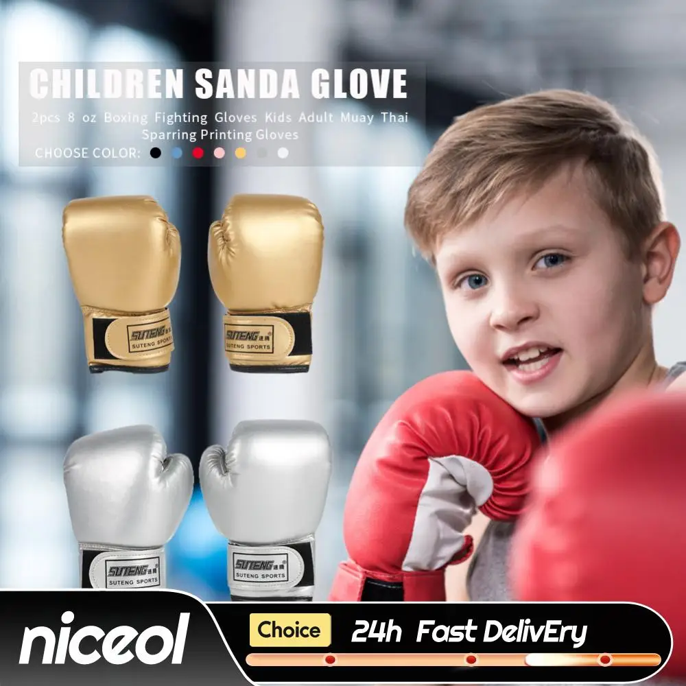 

2Pcs Kids Boxing Gloves PU Leather Training Gloves Breathable Kickboxing Gloves Taekwondo Mitts for Punching Bag