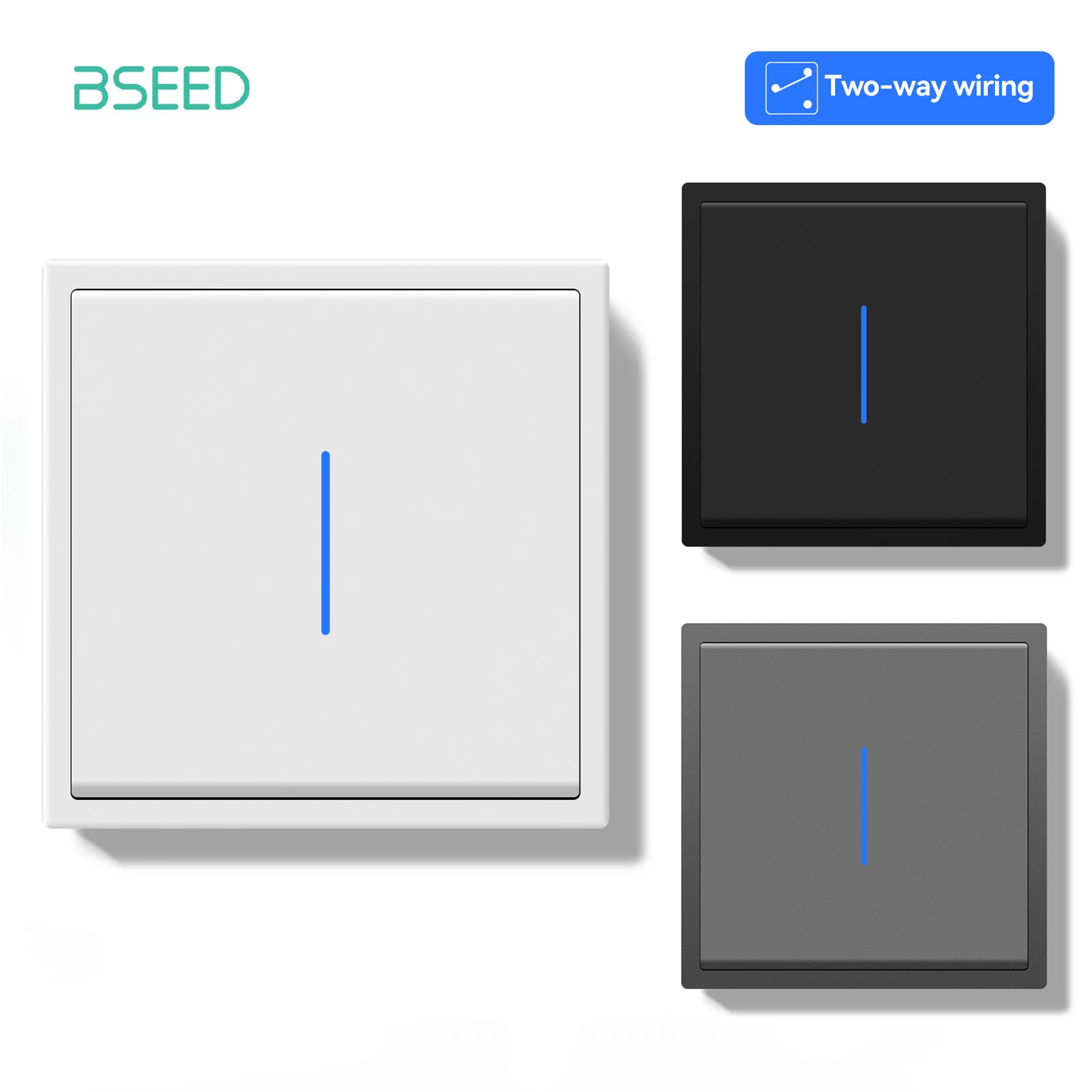 BSEED 1/2Gang 2Way Button Light Switch Wall Switch On/Off Plastic Frame Switch On Off For Stairs 10A 250V LED Backlight