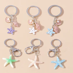 Cute Enamel Summer Beach Shell Starfish Keychain Marine Life Keyring Pendants for Women Girls Handbag Decor DIY Jewelry Gifts