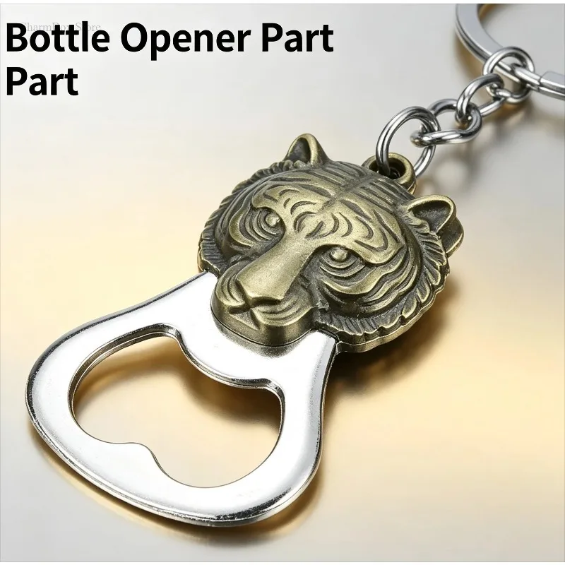Metal Tiger Head Bottle Opener Key Ring Pendant Keychain Charm Gift Portable Beer Opener Accessory for Men Party Bar Daily Use