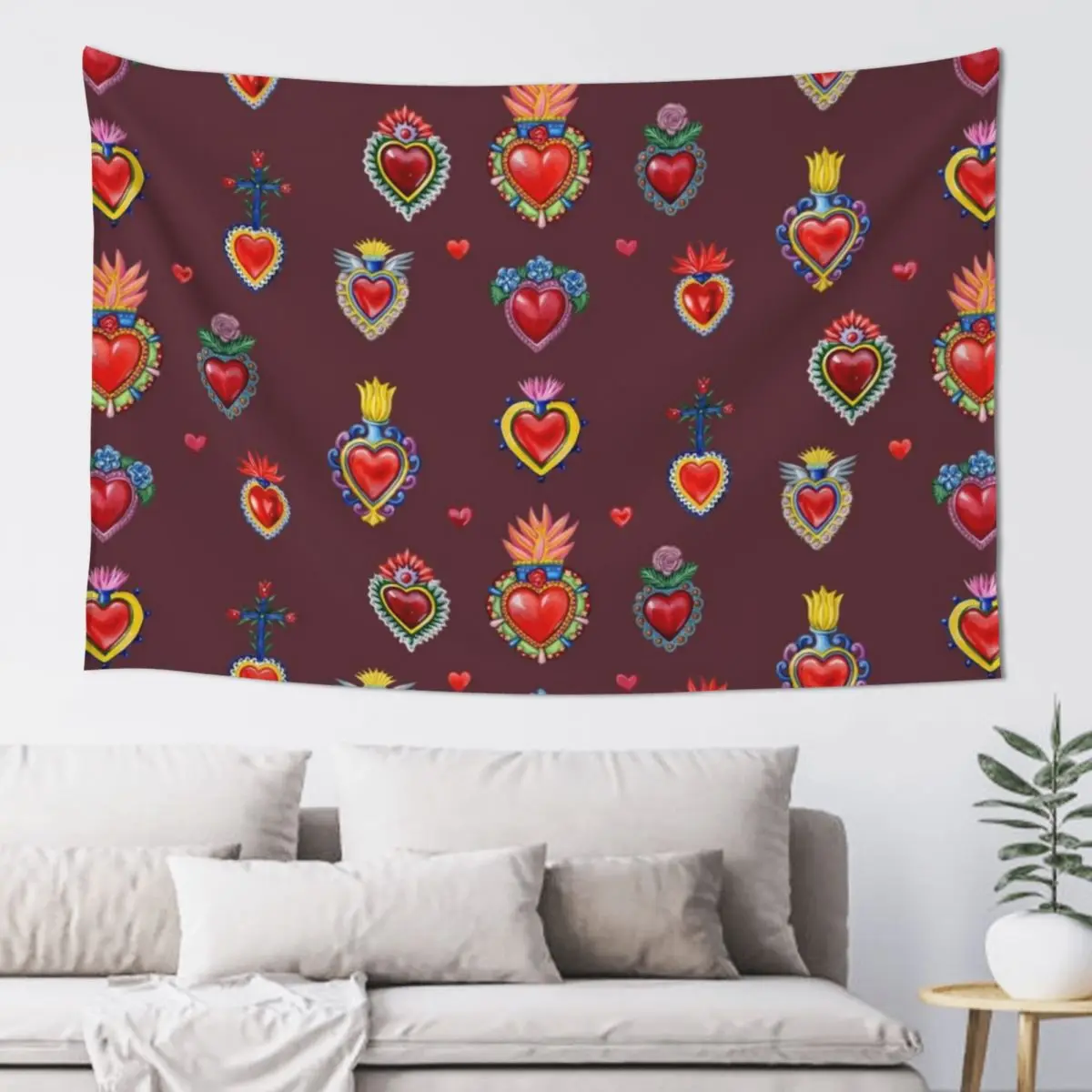 

Mexican Sacred Hearts Tapestry Bathroom Decor Room Decore Aesthetic Wallpaper Bedroom Tapestry