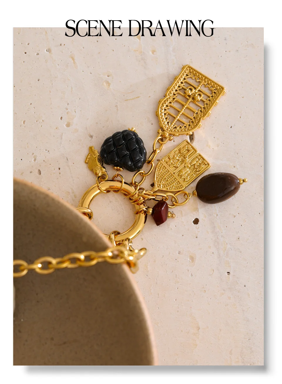 Yhpup Statement-Halskette mit Herz-geometrischem Charm-Anhänger aus Kunstharz, handgefertigt, Edelstahl, stilvoll, einzigartig, unverwechselbar, trendiger Schmuck – Detail 9