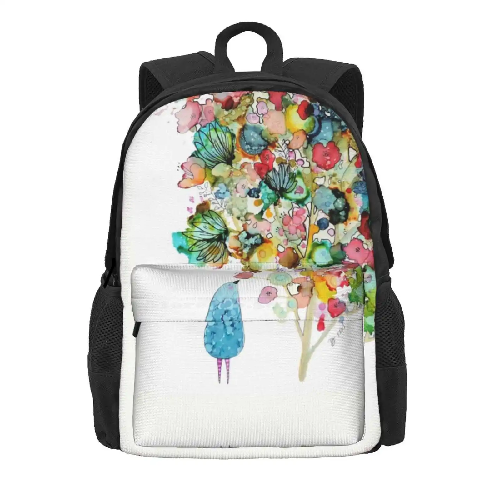 La Beaute En Offrande Hot Sale Schoolbag Backpack Fashion Bags Flowers Floral Bird Tree Colorful Ink