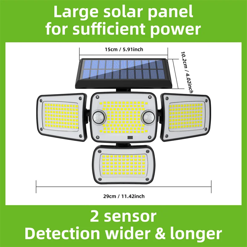 Solar Outdoor Light 342 LED Solar Security Flood Lighting with 3 Modes Adjustable Lighting Waterproof for Garage Garden Yard
