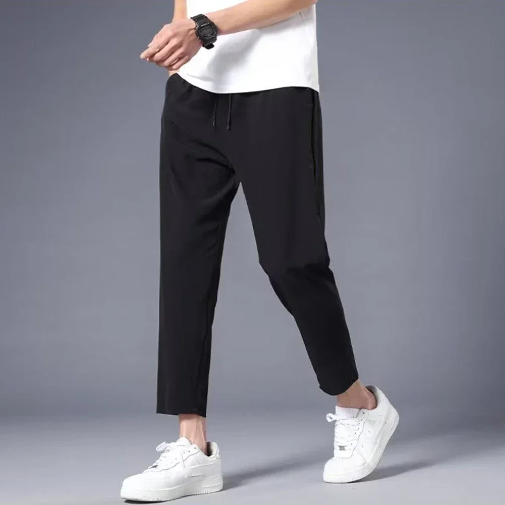 Mens Sweatpants Stretch Active Track Joggers Pockets Gym Workout Pants Slim Fit Straight Leg Trousers Business Male Pencil Pants