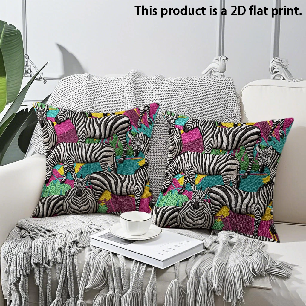 2pcs  Bohemian Zebra Print Throw Pillow Covers 2PCS Vintage Wild Animal Square Cushion Cases for Living Room Bedroom Sofa Decor