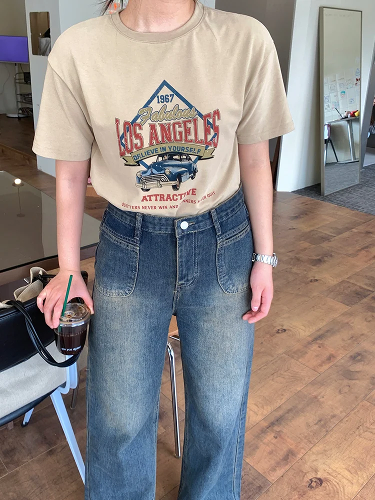 

Lin Da Hui plus Size Denim Jeans Women's Loose Fit Straight Leg Long Pants Spring Autumn Vintage Sle plus Size Faion