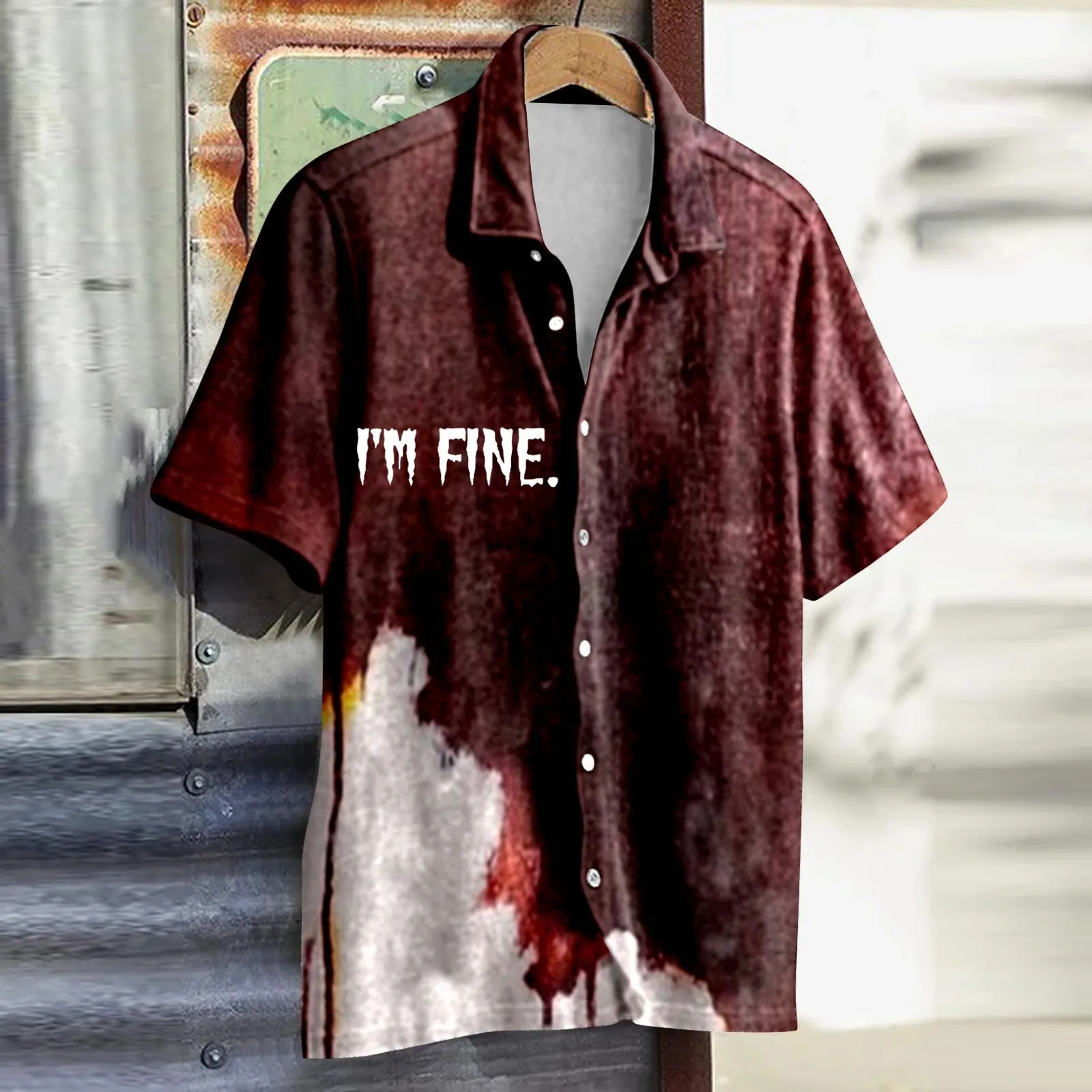 

Men's Halloween Bloody Short Sleeve Loose Shirt Men's Fashion Trend Short Sleeve Lapel Slim New Fashion Versatile Shirt Tops