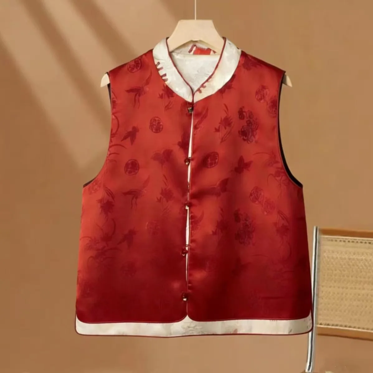 2026 Early Spring New Double-Sided Double-Wear Jacquard Retro Chinese National Style Gilding Light Luxury Waistcoat Vest