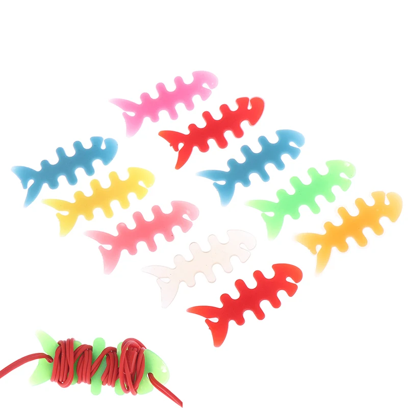 10PCS Fish Bone Silicone Auto Cable Cord Wire Organizer Bobbin Winder Smartphone Wrap for Headphone Earphone Data Cable Winder