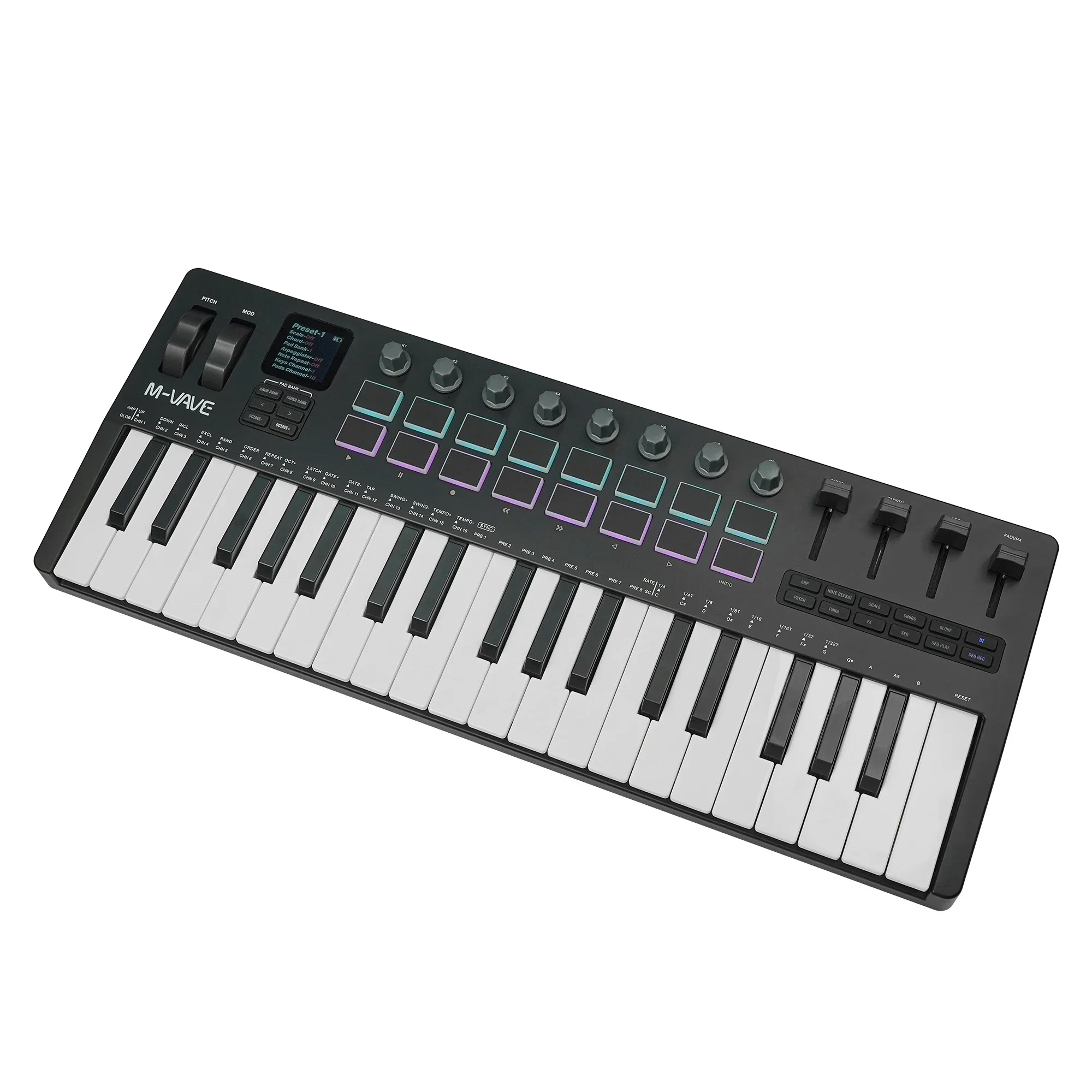 

M-VAVE SMK-37 PRO 37-Key Portable MIDI Controller With 16 RGB Pads 8 Knobs Built-in Synthesizer Keyboard Music Production