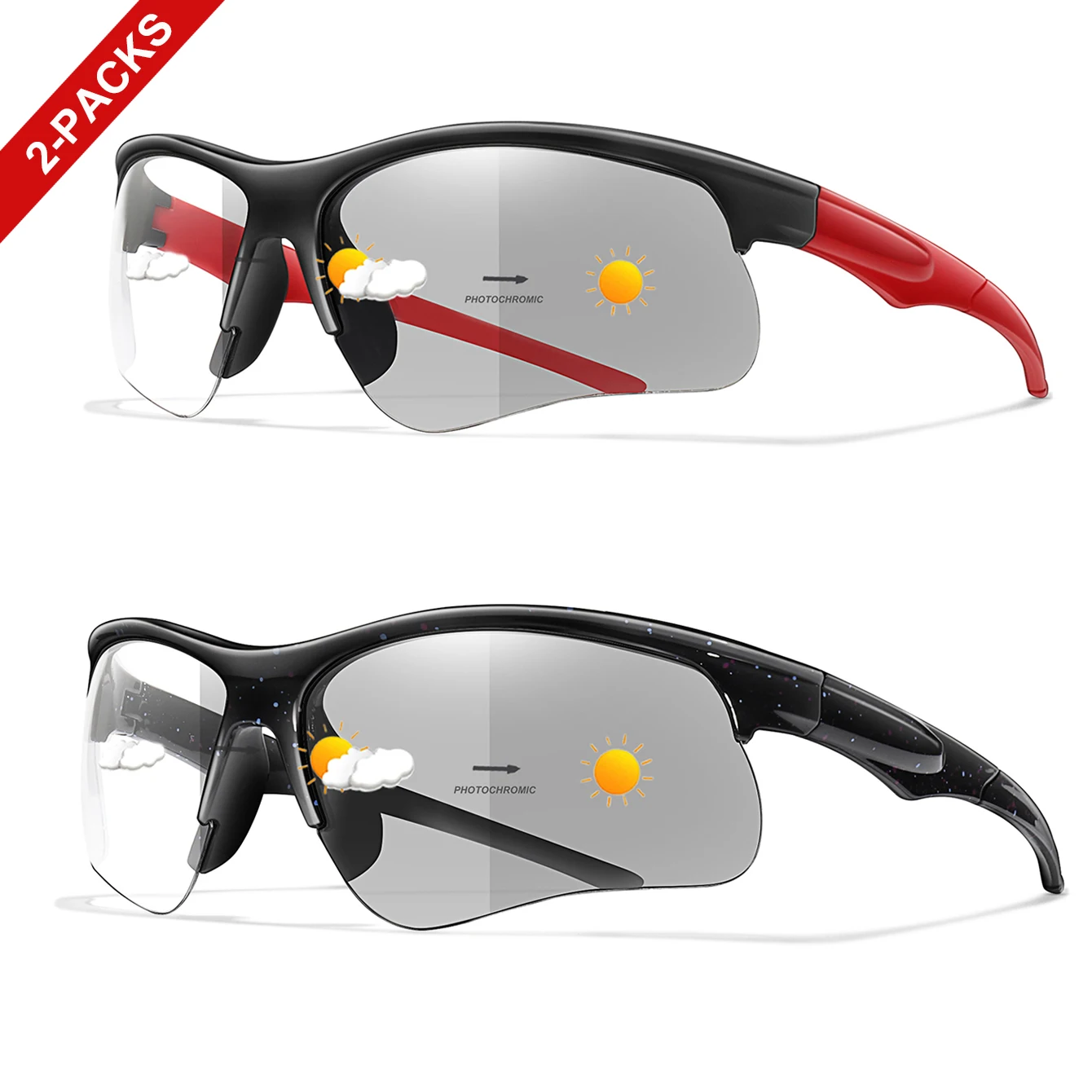 2 Packs LOISRUBY Photochromic Fishing Sunglasses for Men Women Outdoor Driving Fishing Running Cycling Eyewear Windproof Glasses - view 3