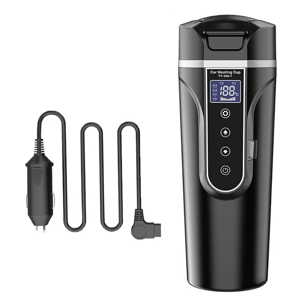 Car Electric Thermos Cup 450ML For Smart Heating For Touch Screen Kettle 12V 24V Adjustable Temperature Vehicle Mug