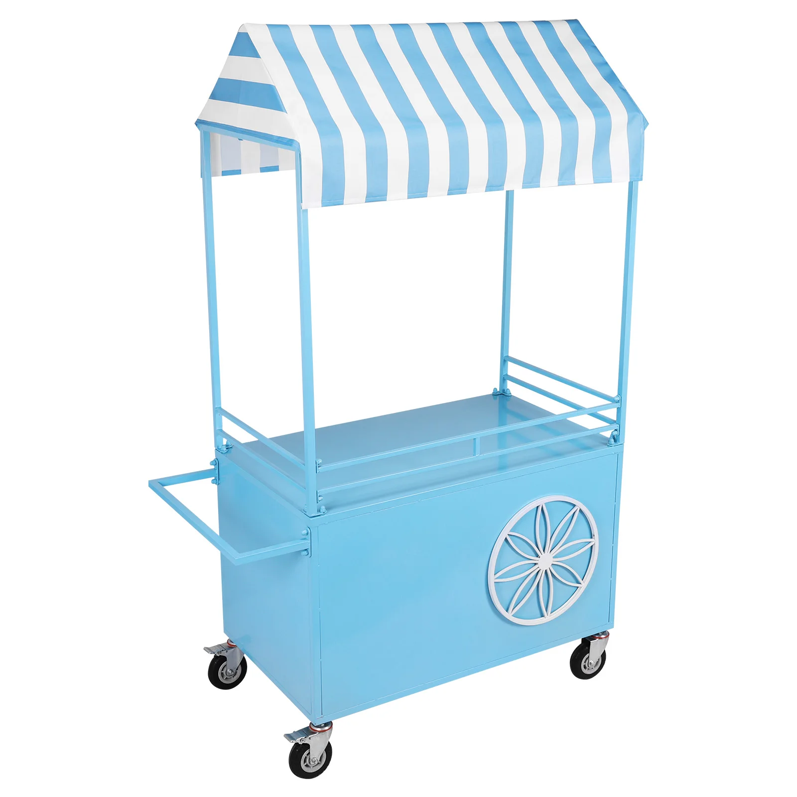 

Mobile Food Display Stand with Lockable Wheels Vending Stand Kiosk Display Trolley with Canopy for Fairs Festivals and Events