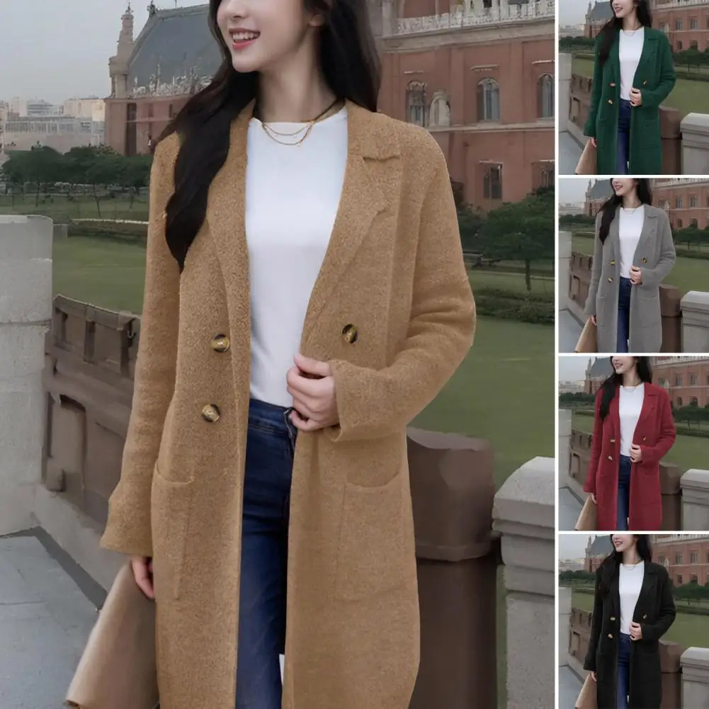 Solid Color Coat Versatile Workwear Coat Stylish Women's Wool Blend Long Coat Oversized Double Breasted for Fall for Ladies