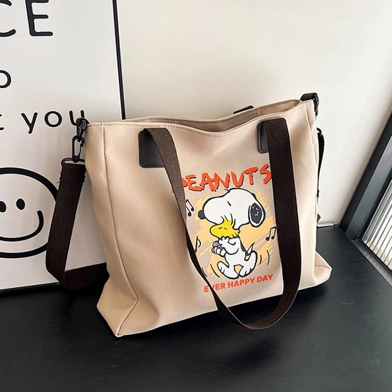 MINISO Disney Collection Snoopy Canvas Crossbody Bag Cartoon Cute Print Handbag Fashionable Large Capacity Canvas Bag