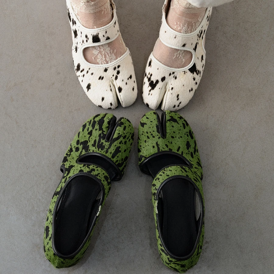 

Женские туфли из натуральной кожи с отделкой из конского волоса, женские туфли с раздельным носком, дышащие туфли Мэри Джейн, летние женские сандалии на плоской подошве