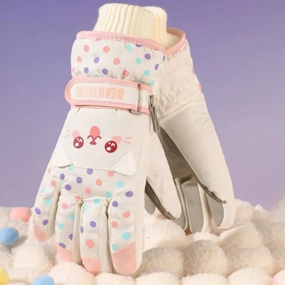 Kawaii الكرتون الأطفال قفازات التزلج رشاقته كامل فنجر على الجليد قفازات دراجة الدفء الفتيات التزلج قفازات التخييم