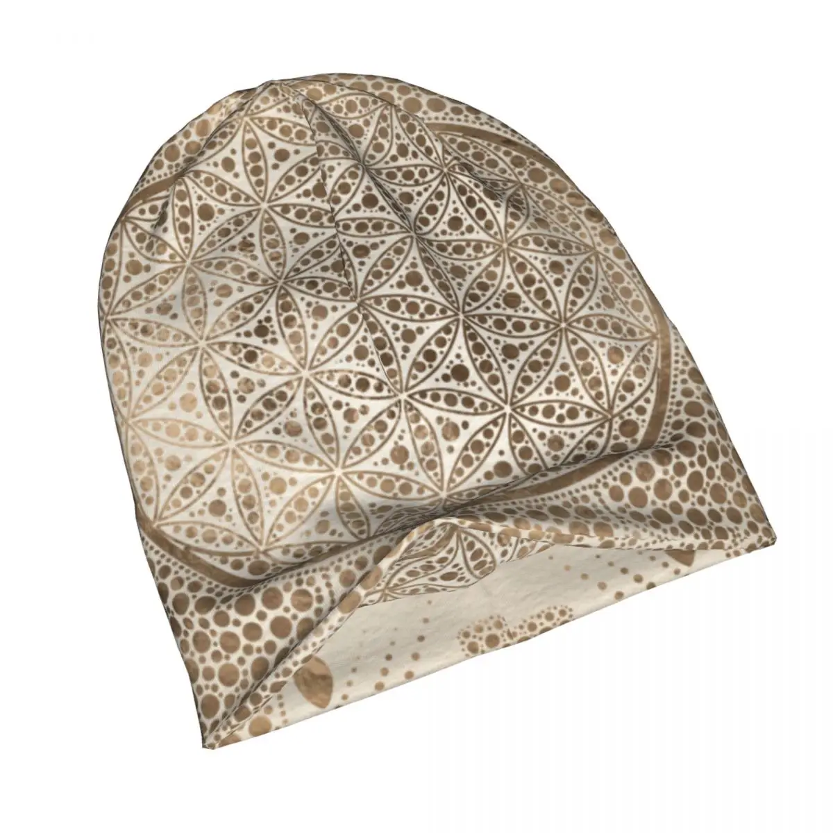 Flower Of Life In Lotus Dot Art Pastel Golds Mandala Bonnet Hats Skullies Beanies Hats Unisex Knit Hat Warm Head Wrap Caps