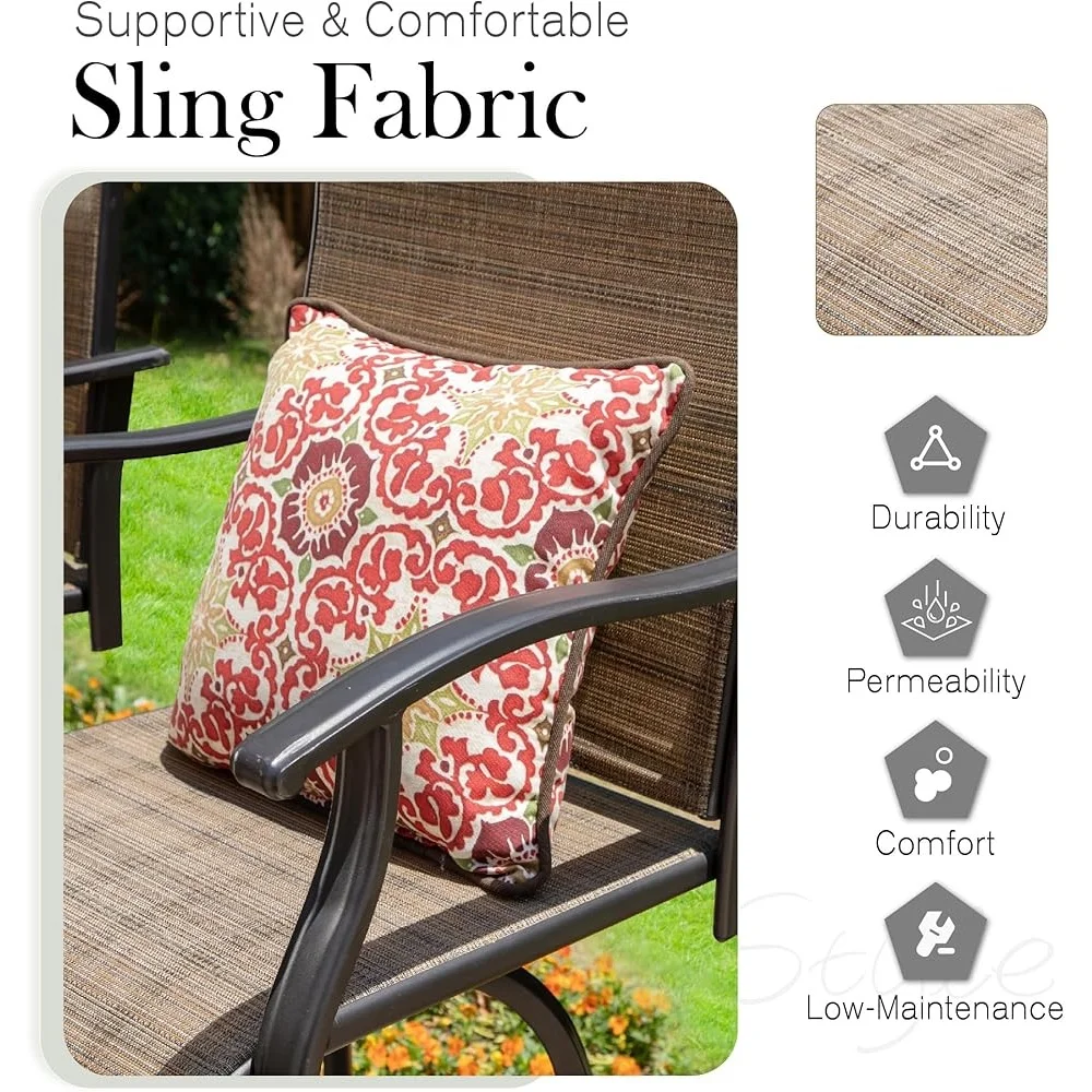 Outdoor Patio Bar Set with 6 Swivel Chairs and Rectangular Table Ergonomic High Back Design Weather Resistant Furniture