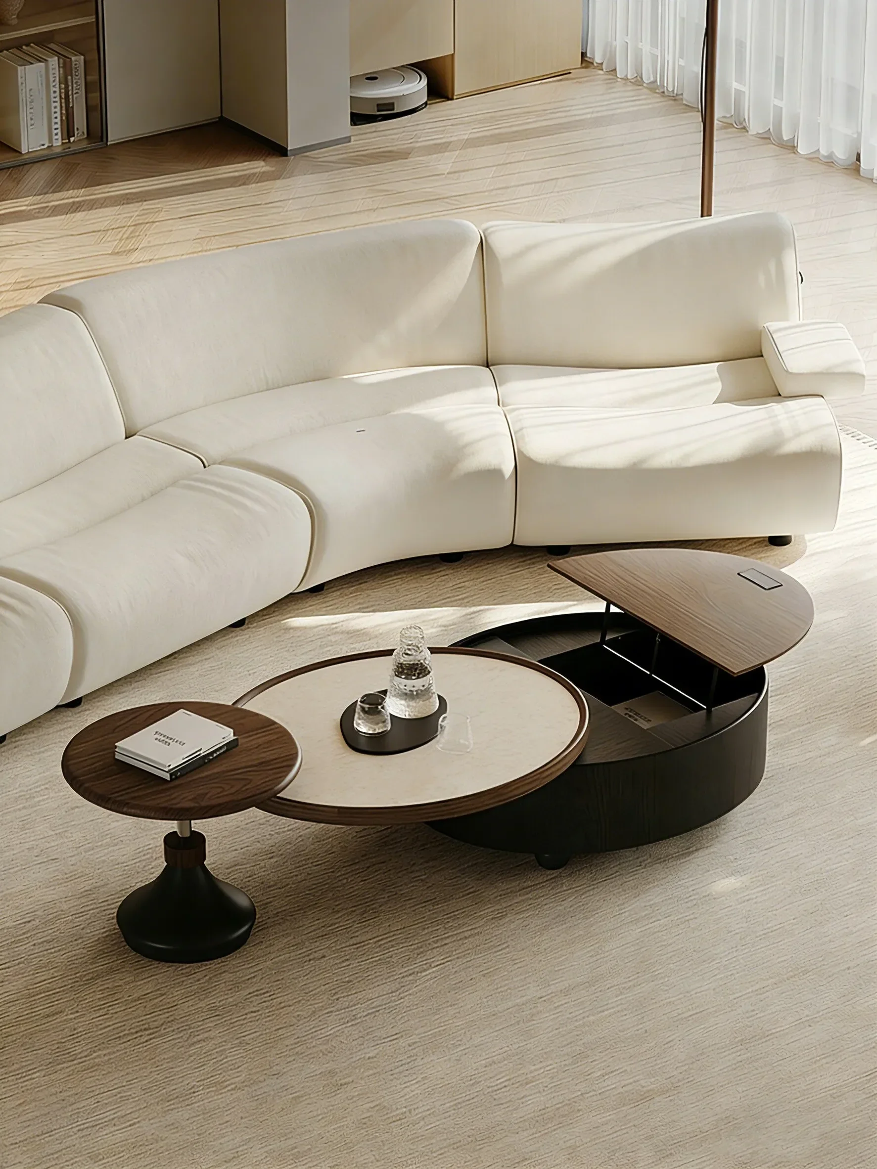 DSA medieval travertine rock slab coffee table combination oval living room household rotating lifting