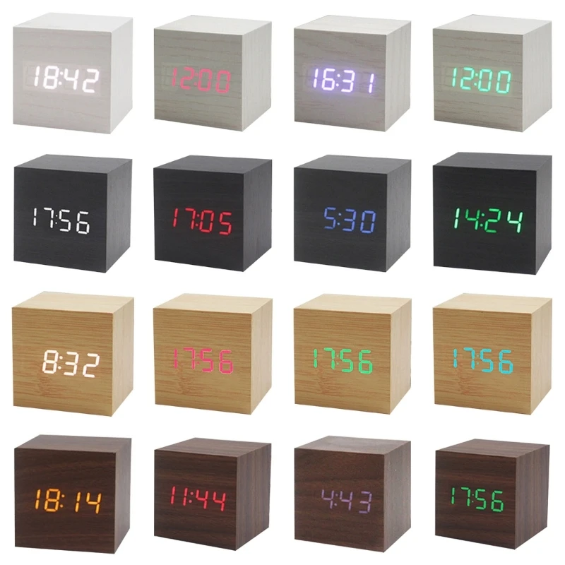 Wood Cube Voice Control Alarm Clock Holiday New Year Party Background