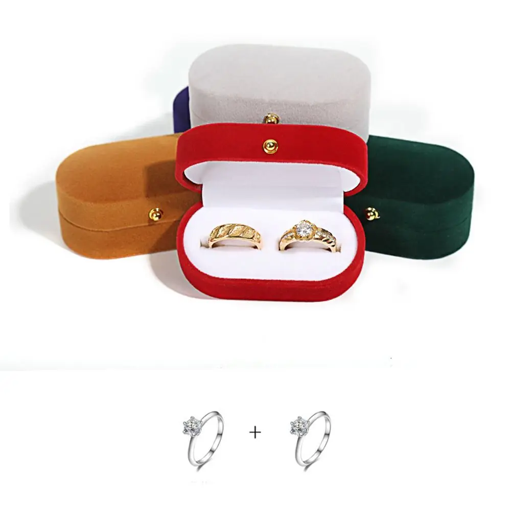 High Quality Oval Velvet Jewelry Case Couple Ring Earrings Holder Storage Box Finger Ring Boxes Engagement