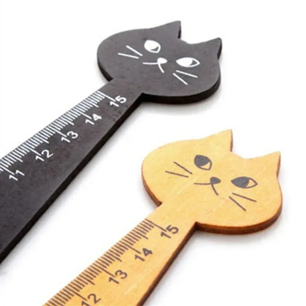 15 センチメートルかわいい猫ストレート定規木製かわいいツール文具漫画描画ギフト韓国オフィス学校キティ測定