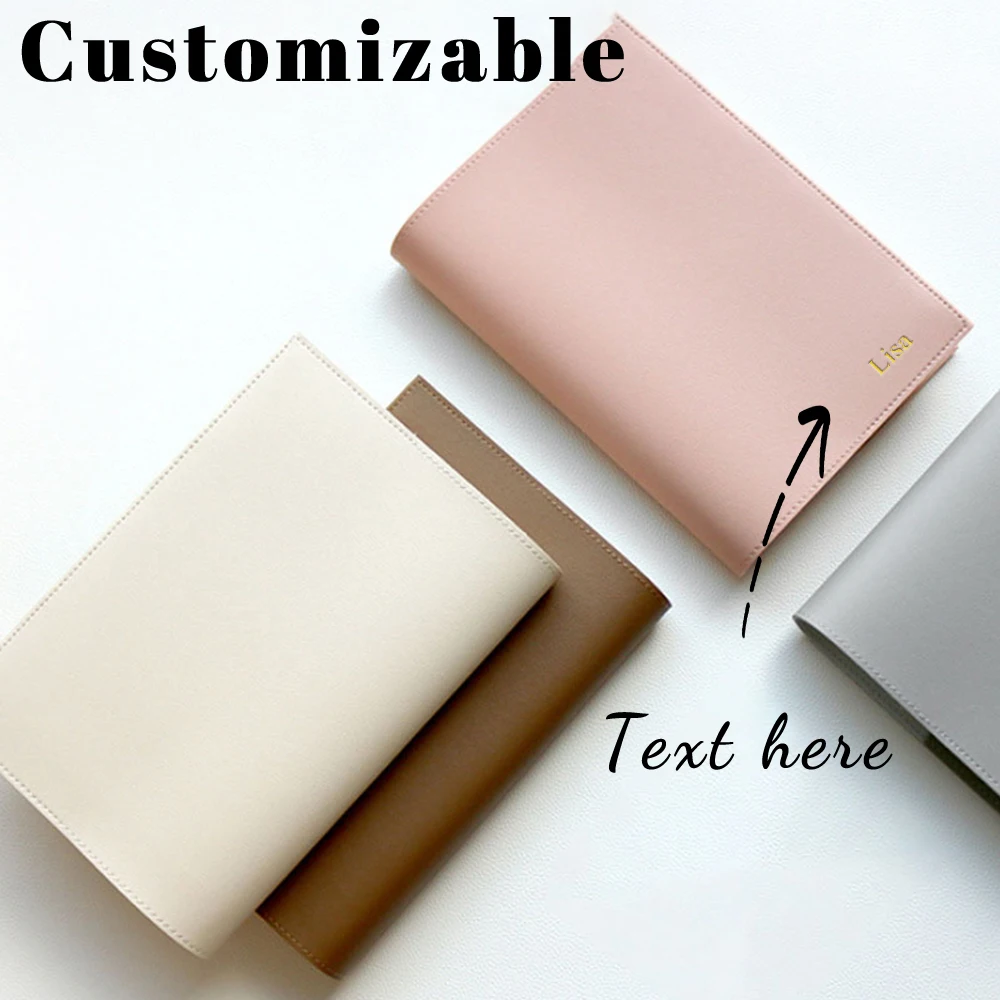 Customized Name PU Leather Book Cover for Ins Minimalist Notebook Protection Case, Detachable Cover for Notebook Cover