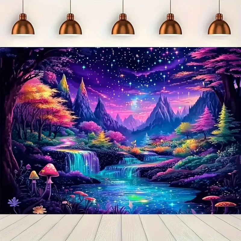 Magic Forest Fluorescent Landscape Tapestry Party Wedding Room Decoration Polyester Fiber Wall Hanging Home Decoration