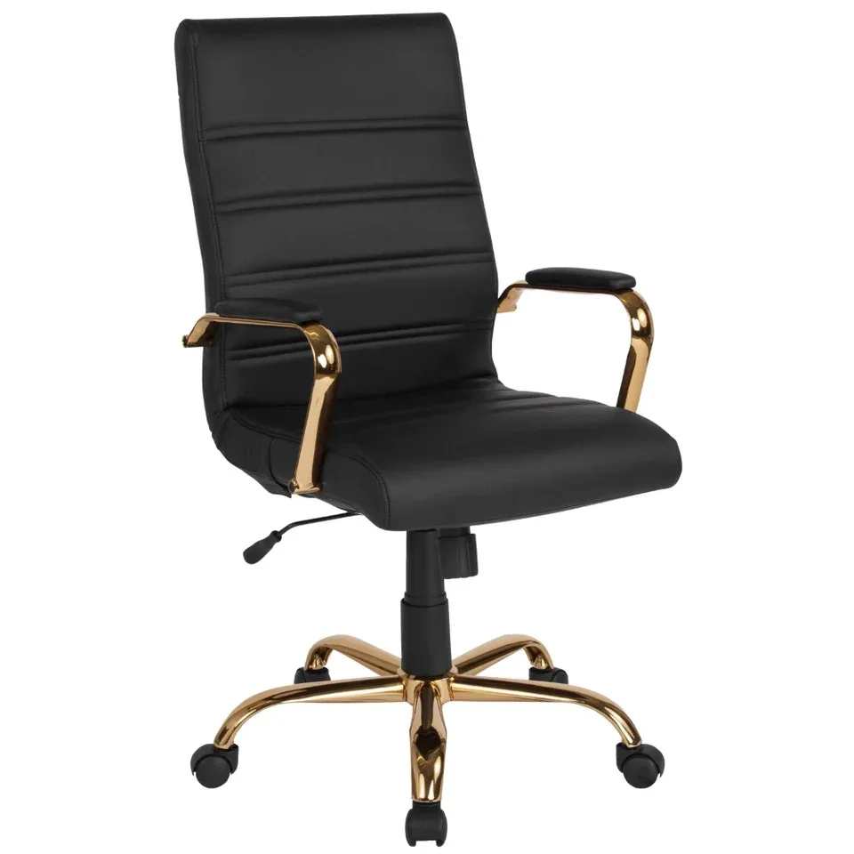 

Flash Furniture High Back Black Leather Soft Executive Swivel Office Chair With Gold Frame Arms