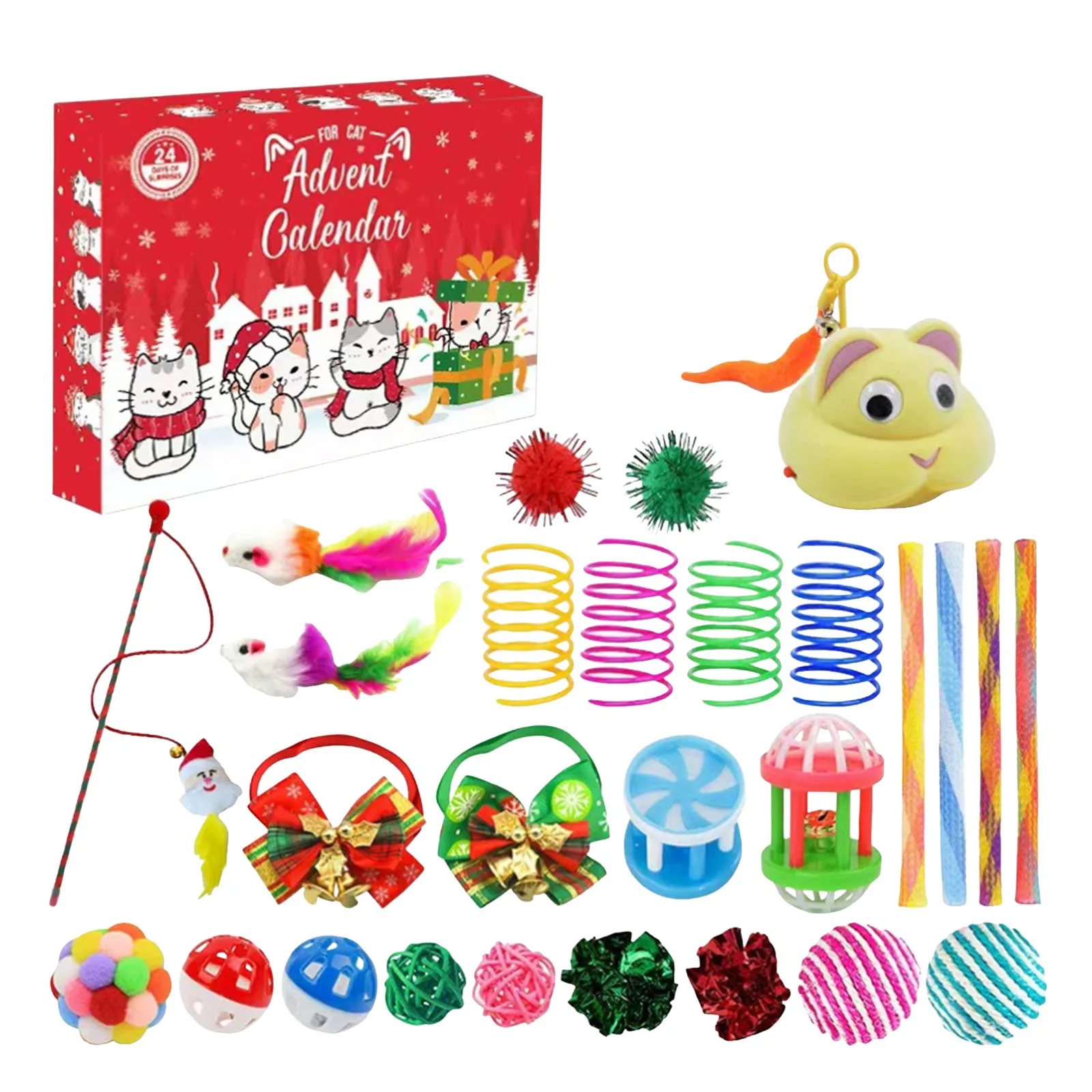 Kids 2025 Christmas Countdown Calendar Toys For Fashion 24 Pcs Cat Feather Teaser And Bells Interesting Playthings For Children