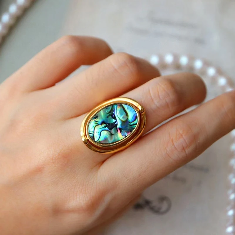 

MIQIAO Woman Rings Double-Sided Rotatable 925 Silver Natural Abalone Shell Jewelry For Women Temperament Index Finger Ring