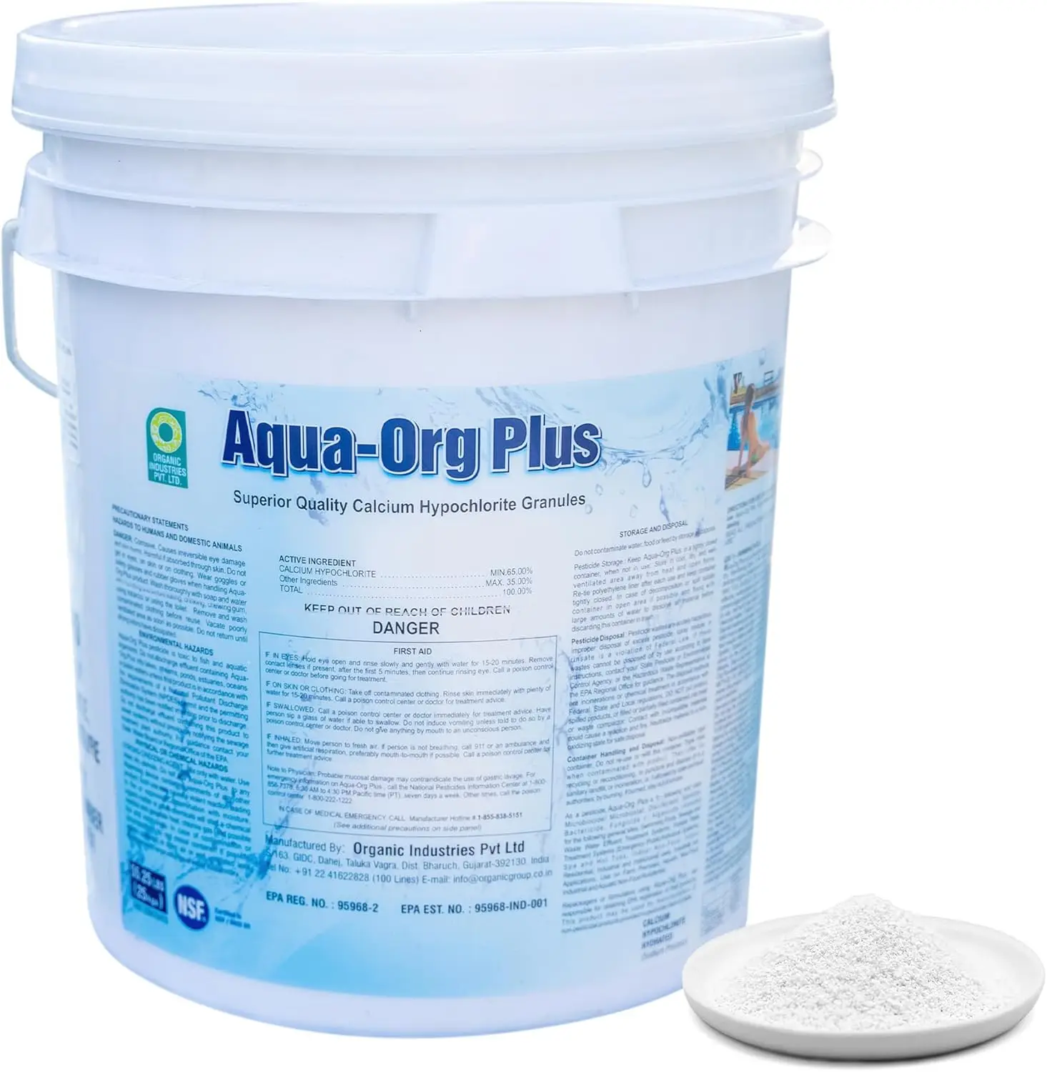 Pool Shock by Aqua Org Plus - 65% Granular Cal Hypo - Swimming Pool Shock for In-Ground, Above Ground, Spas & Hot Tubs -55 Pound