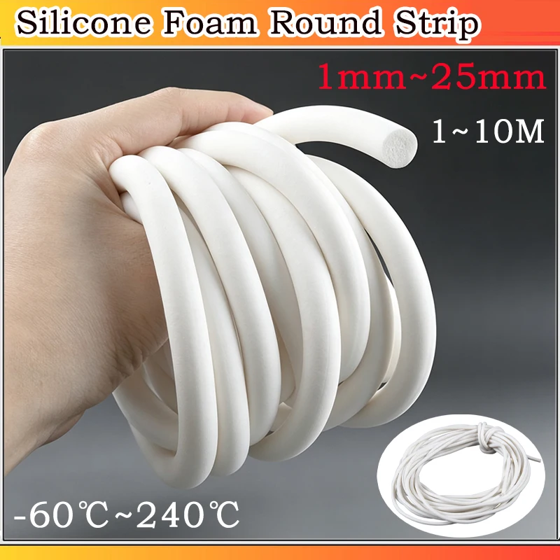 1~10meters Diameter: 1/1.1/1.2/1.3/1.4/1.5/1.6/1.7~25mm White Silicone Foam Round Strip High-temperature Resistant Sealing Strip