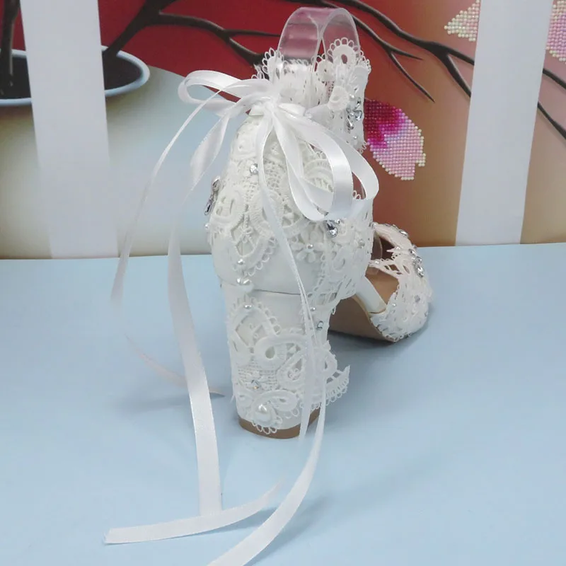 2023 New arrival Lace Bridal Wedding shoes woman fashion Open Toe party dress shoes Fish Toe Shallow Thin Heel  Platform Pumps