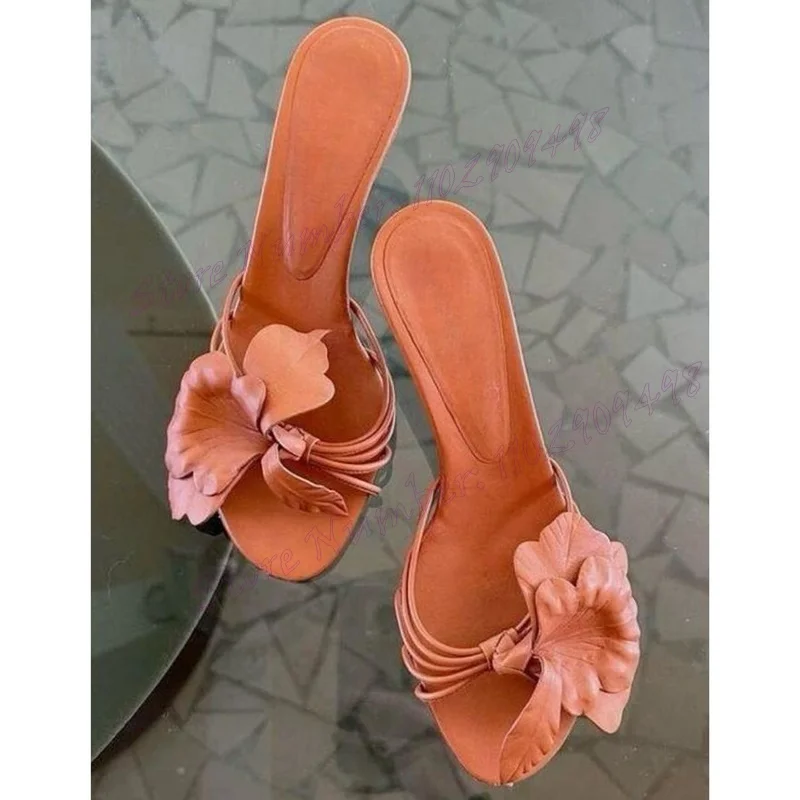 Pink Flower Decor Open Toe Slippers Matte Leather Cut Heels Shoes for Women Stilettos High Heels Shoes 2024 Zapatos Para Mujere