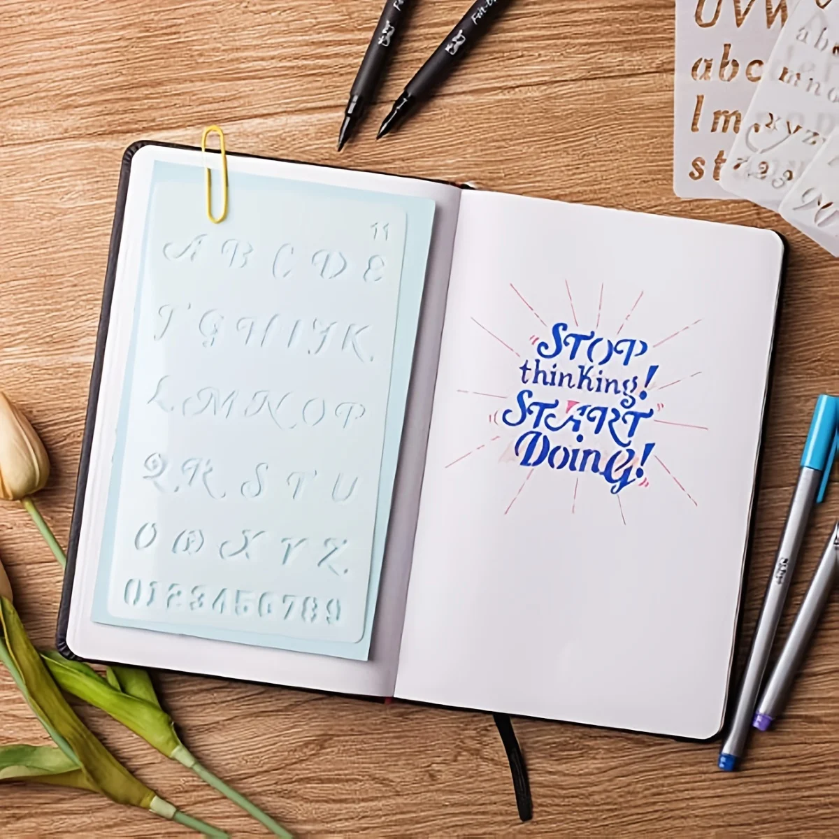 Szablony wielokrotnego użytku z tworzywa sztucznego z literami alfabetu i cyframi, do rysowania, malowania, dziennika, pisania, albumu do scrapbookingu, rękodzieła DIY, 12 sztuk