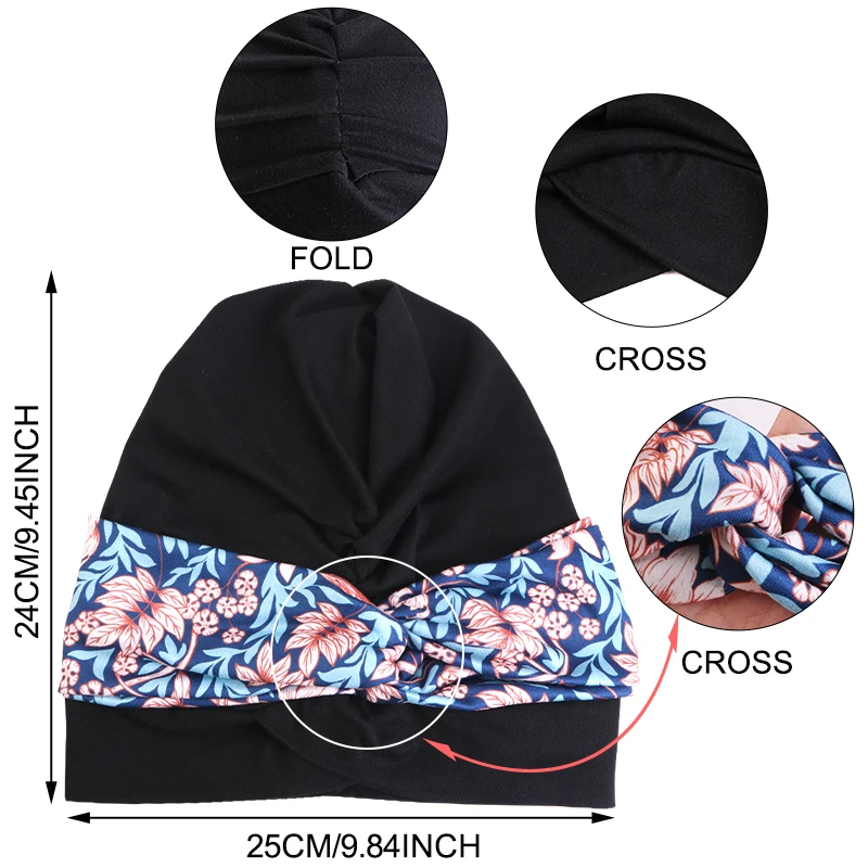 Print Cross Muslim Turban Scarf and Indian hat Ethnic headscarf Women Islamic Inner Hijab  Headwear Arab Wrap Head Scarf view 2