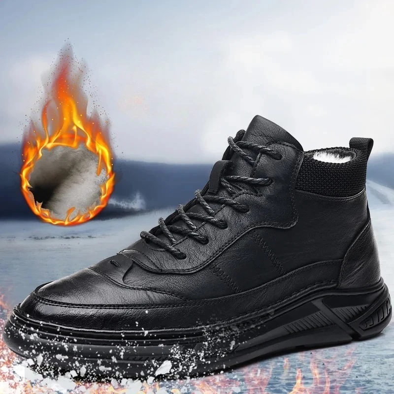 الشتاء الرجال أحذية البقر الأحذية الجلدية عالية قمم عارضة أحذية الشارع بارد الدافئة أفخم حذاء من الجلد #1