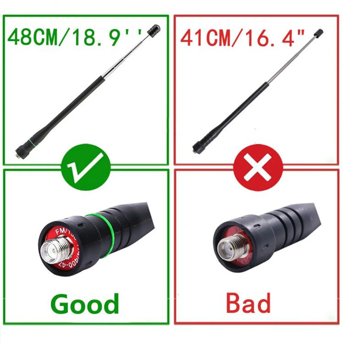 ABBREE-Antena Telescópica, SMA-Fêmea, Macho, BNC Antena de Banda Dupla para Quansheng UV, K5, K6, Baofeng UV-5R, BF-888S, 21 Ham Radio, AR-775